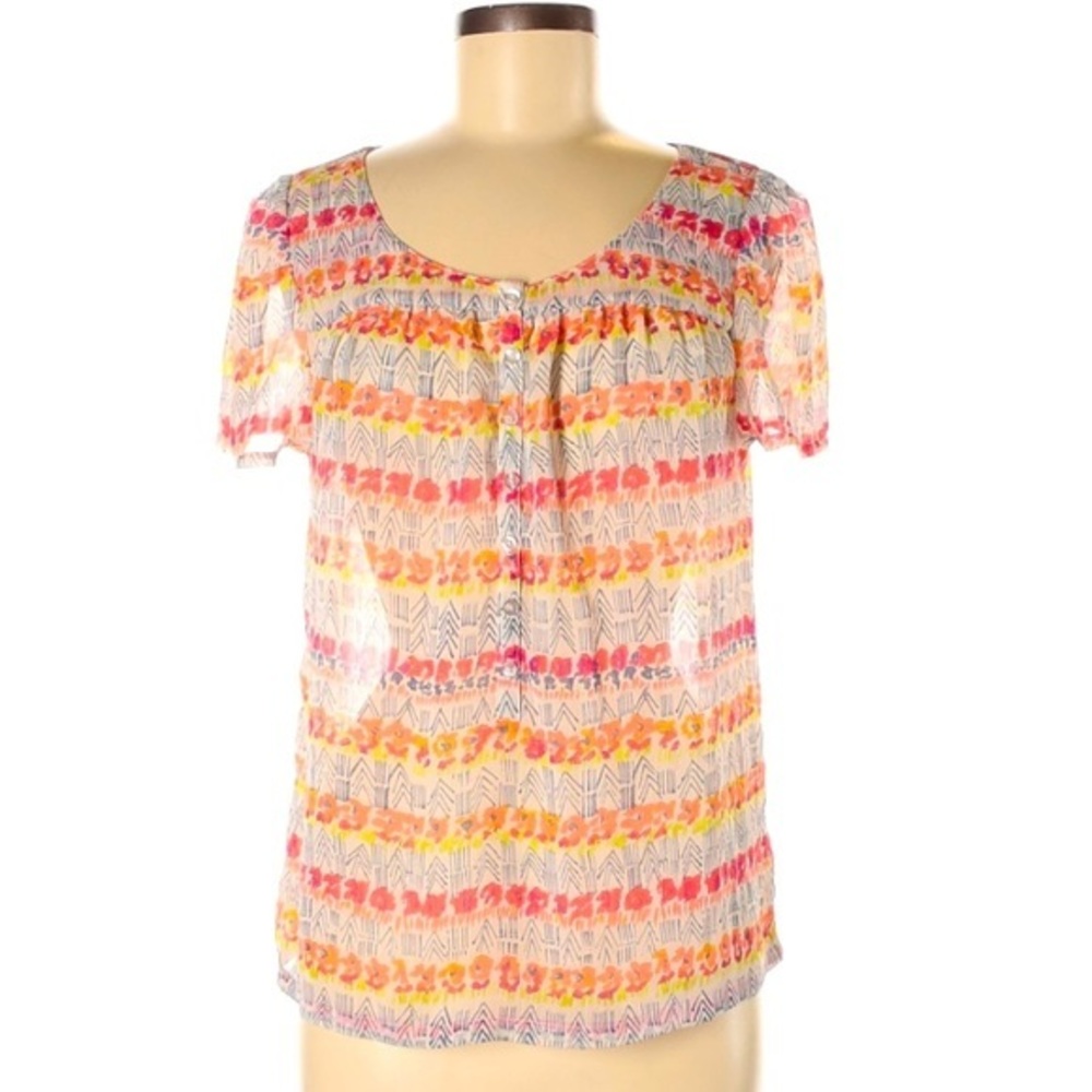 Gap size M orange floral short sleeve ruched top